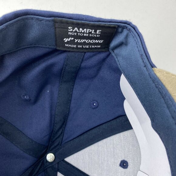 CATERPILLAR Diesel Navy Blue 6 Panel Snapback Hat Tan Embroidered CAT Logo - Picture 6 of 6